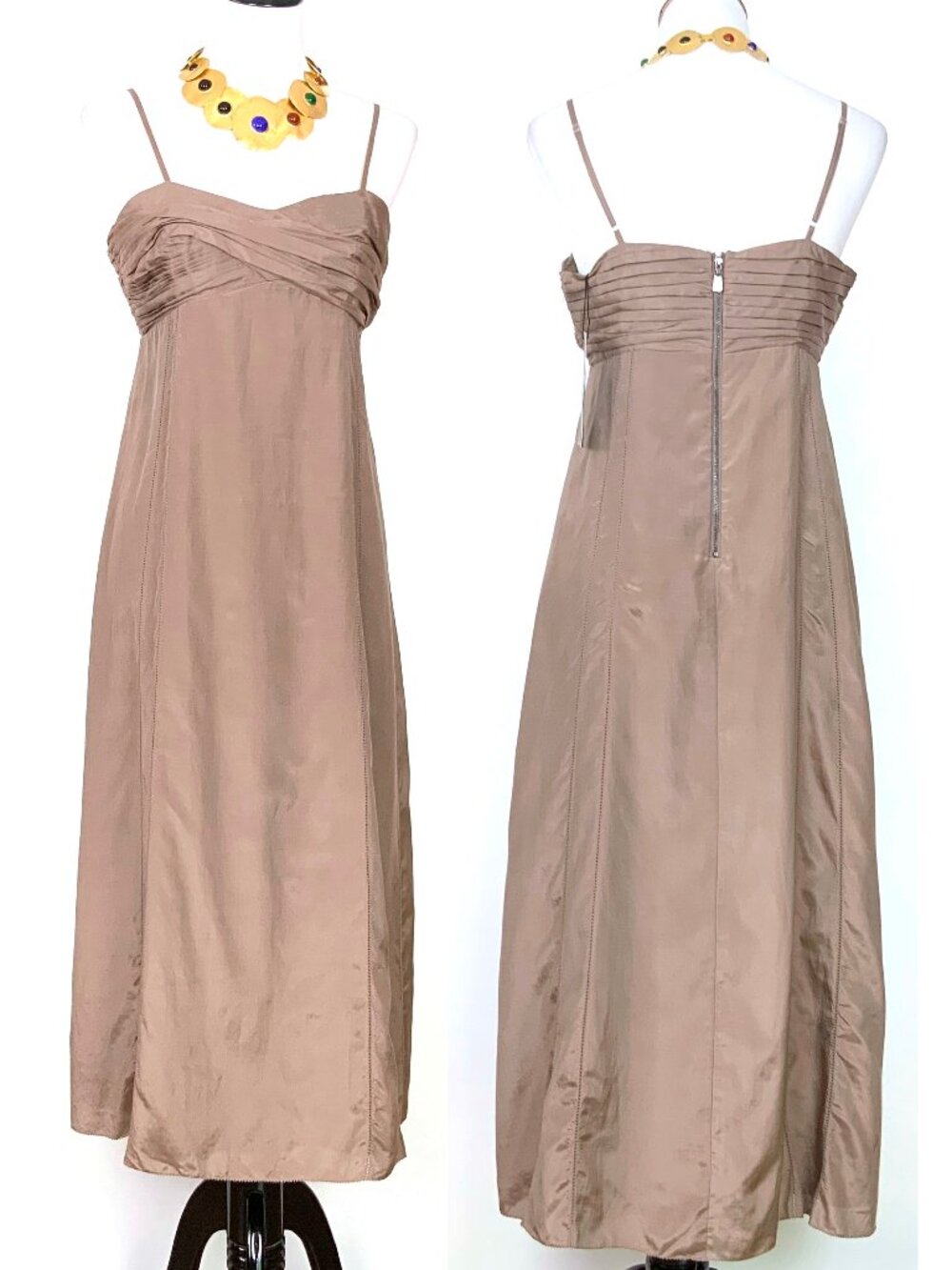 New Stella & Jamie Empire Waist Babydoll Silk Blend Maxi Dress Sz M - L